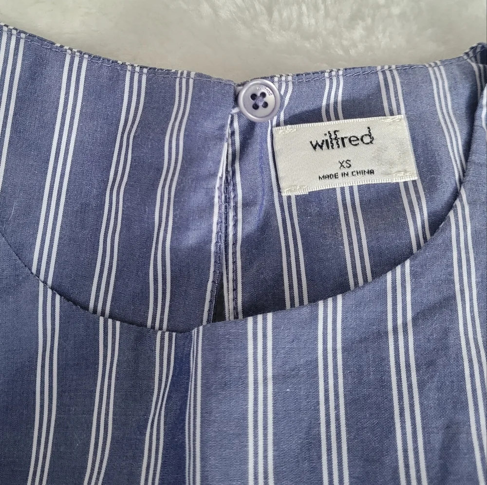 Aritzia Wilfred Le Fou Lessines Poplin Smock Dress Blue Stripe Size XS Oversized - Picture 14 of 14